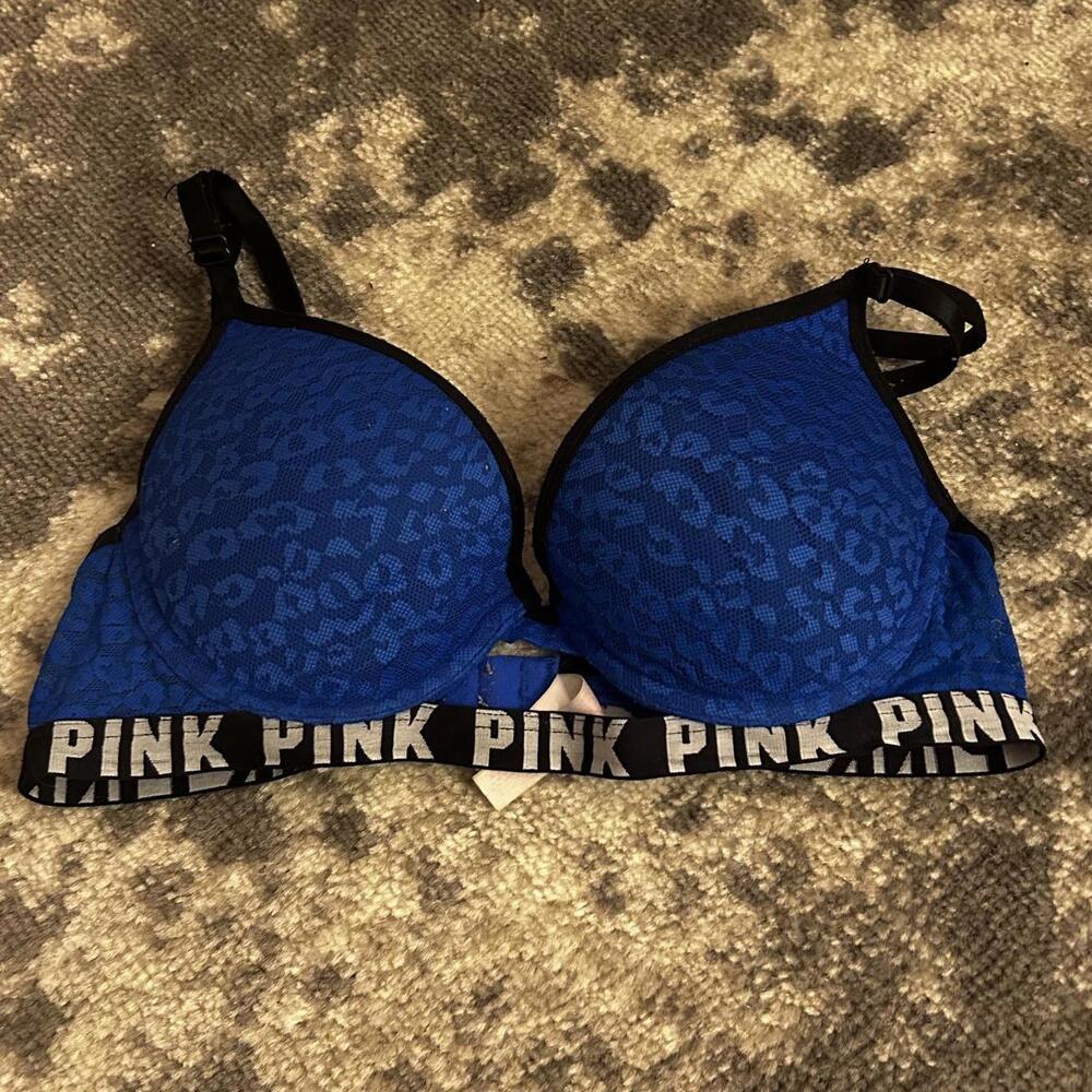 Pink by Victoria Secret Blue Lace Wear Everywhere Push Up Bra 32C